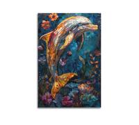 MZKSUERS Stained Glass Dolphin Decorative Poster Poster Decorative Painting Canvas Wall Posters And Art Picture Print Modern Family Bedroom Decor Posters 16x24inch(40x60cm)