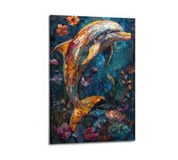 MZKSUERS Stained Glass Dolphin Decorative Poster Poster Decorative Painting Canvas Wall Posters And Art Picture Print Modern Family Bedroom Decor Posters 20x30inch(50x75cm)