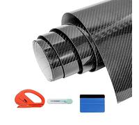 MZMing Black 6D Carbon Fibre Vinyl Wrap Roll 150x30cm Self-Adhesive Car Wrap Vinyl Film Waterproof Bubble-free Wrap Roll with Trim Installation Tool for DIY Car Vehicle Motorcycle Interior Exterior