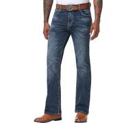 MZNBURAM Men's Stretch Regular Fit Bootcut Flared Jeans - Cowboy Cotton Fashion Comfort Flex Waist Denim Pants, Dark Blue, 30