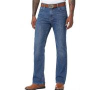 MZNBURAM Men's Stretch Regular Fit Bootcut Flared Jeans - Cowboy Cotton Fashion Comfort Flex Waist Denim Pants, Medium Stonewash, 34