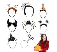 mzoLife 8 Pcs Halloween Headbands for Women, Halloween Costume Headbands Spider,Bat,Witch Hat,Devil Horns,Spider Legs,Skull,Wizard Hat,Piercing Scissors for Halloween Costume Fancy Dress Accessories