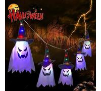mzoLife Halloween Decorations Outdoor, 5 Pcs Hanging String Lights Glowing Ghost Witch Hat, Halloween Party Decorations Indoor Outdoor for Home, Party, Yard, Garden, Haunted House