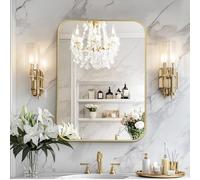 MZON 24x36 Inch Gold Bathroom Mirror - Brushed Gold Rectangular Vanity Mirror, Wall-Mounted, Anti-Rust Metal Frame, Tempered Glass, Vertical & Horizontal Hanging