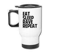 MZONE Multi-functional Auto Mug Eat Sleep Rave Repeat Vacuum Sealed Travel Tumbler White