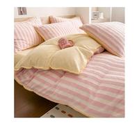 MZP King/Queen Striped Duvet Cover Set 4 Pieces Milk Velvet Durable Lightweight Comforter Sets Comforter Cover Set with Zipper Closure Cover Fitted Sheet Pillow Cases(Roze,QUEEN)