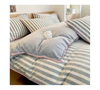 MZP King/Queen Striped Duvet Cover Set 4 Pieces Milk Velvet Durable Lightweight Comforter Sets Comforter Cover Set with Zipper Closure Cover Fitted Sheet Pillow Cases(Gray,KING)