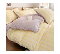 MZP King/Queen Striped Duvet Cover Set 4 Pieces Milk Velvet Durable Lightweight Comforter Sets Comforter Cover Set with Zipper Closure Cover Fitted Sheet Pillow Cases(Geel,KING)