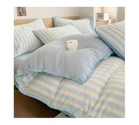 MZP King/Queen Striped Duvet Cover Set 4 Pieces Milk Velvet Durable Lightweight Comforter Sets Comforter Cover Set with Zipper Closure Cover Fitted Sheet Pillow Cases(Blauw,KING)