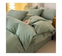 MZP Queen/King Duvet Cover Set 4 Piece, Reversible 100% Washed Cotton Bedding,Striped Bedding Set with 1 Comforter Cover,1 Fitted Sheet,2 Pillowcases(Green B,KING)