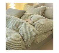 MZP Queen/King Duvet Cover Set 4 Piece, Reversible 100% Washed Cotton Bedding,Striped Bedding Set with 1 Comforter Cover,1 Fitted Sheet,2 Pillowcases(Groen,QUEEN)