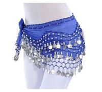 MZPOZB Belly Dance Hip Scarf Belly Dance Waist Chain 128 Coins Chiffon Fabric Three Layer Coins Dance Performance Accessories Belly Dance Hip Scarf Belly Dancing Skirt(Royal blue silver)