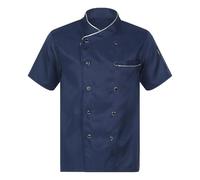 MZPOZB Chef Outfit Mens Chef Coat Cooking Jacket Chief Works Kitchen Restaurant Canteen Costume Short/Long Sleeve Kitchen Staff Work Uniform(Blue Short Sleeve,XL)