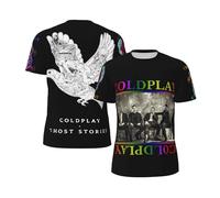 MZPQDKSLK Men's Cold&Play Logo Graphic Black T-Shirt Short Sleeve T Shirt for Men Round Neck Music Band Tshirt Clothes Merch for Fans Gift