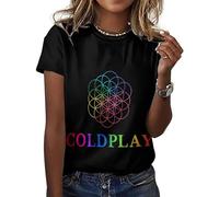 MZPQDKSLK Women's Cold&Play Logo Graphic Black Cotton T-Shirt Short Sleeve T Shirt for Women Round Neck Music Band Tshirt Clothes Merch for Fans Gift