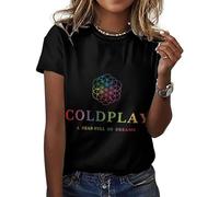 MZPQDKSLK Women's Cold&Play Logo Graphic Black Cotton T-Shirt Short Sleeve T Shirt for Women Round Neck Music Band Tshirt Clothes Merch for Fans Gift