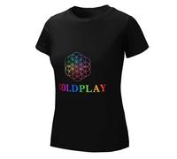 MZPQDKSLK Women's Cold&Play Logo Graphic Black Cotton T-Shirt Short Sleeve T Shirt for Women Round Neck Music Band Tshirt Clothes Merch for Fans Gift