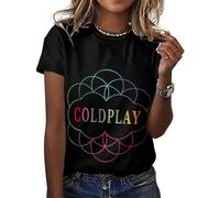 MZPQDKSLK Women's Cold&Play Logo Graphic Black Cotton T-Shirt Short Sleeve T Shirt for Women Round Neck Music Band Tshirt Clothes Merch for Fans Gift
