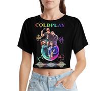 MZPQDKSLK Women's Cold&Play Logo Graphic Black Crop Top T-Shirt Short Sleeve T Shirt for Women Round Neck Music Band Tshirt Clothes Merch for Fans Gift