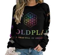 MZPQDKSLK Women's Cold&Play Logo Graphic Black Sweatshirts Crewneck Casual Sweaters Long Sleeve Loose Fall Top Jumpers for Women Music Band Clothes Merch for Fans Gift