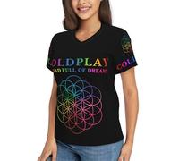MZPQDKSLK Women's Cold&Play Logo Graphic Black T-Shirt Short Sleeve T Shirt for Women V Neck Music Band Tshirt Clothes Merch for Fans Gift