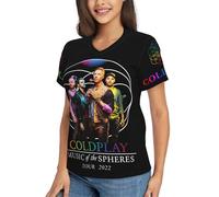 MZPQDKSLK Women's Cold&Play Logo Graphic Black T-Shirt Short Sleeve T Shirt for Women V Neck Music Band Tshirt Clothes Merch for Fans Gift
