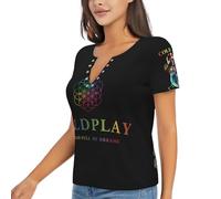 MZPQDKSLK Women's Cold&Play Logo Graphic Black T-Shirt Short Sleeve T Shirt for Women V Neck Music Band Tshirt Clothes Merch for Fans Gift