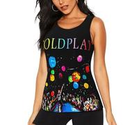 MZPQDKSLK Women's Cold&Play Logo Graphic Black Tanktop T-Shirt Sleeveless T Shirt for Women Crew Neck Music Band Tshirt Clothes Merch for Fans Gift