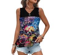MZPQDKSLK Women's Cold&Play Logo Graphic Black Tanktop T-Shirt Sleeveless T Shirt for Women V Neck Music Band Tshirt Clothes Merch for Fans Gift