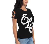 MZPQDKSLK Women's Electric Logo Graphic T-Shirt El*o Short Sleeve Light T Shirt for Women Round Neck Music Orches*tra Clothes Merch for Fans Black