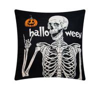 MZQSIY Skull Human Halloween Pillow Covers, Skull & Pumpkin Cotton Cushion for Autumn Decorations, Autumn Decor, Autumn Cushion Covers for Sofa, Bed, Living Room，45x45CM (Skeleton Halloween)