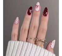 MZRAN 1 Set Almond Press on Nails False Nails with Bows Designs Stick on Nails Valentine's Day Nails for Women and Girls