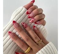 MZRAN 24 Pcs Almond Shape False Nails Valentines Day Press On Nails Heart Acrylic Nails French Tip Full Covers Stick on Nails
