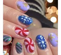 MZRAN 24 Pcs Christmas Press On Nails Short False Nails Glittering Artificial Nails All-matching Full Covers Stick on Nails
