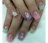 MZRAN 24 Pcs French Tip Press On Nails Short Acrylic Nails Flowers Full Covers Stick on Nails Valentines Day False Nails