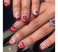 MZRAN 24 Pcs French Tip Press On Nails Short Almond Acrylic Nails Heart Full Covers Stick on Nails Valentines Day False Nails