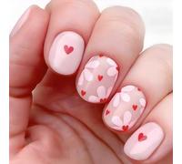 MZRAN 24 Pcs Valentines Day False Nails Short Press On Nails Love Heart Artificial Nails Full Covers Stick on Nails for Women