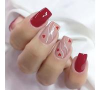 MZRAN 24 Pcs Valentines Day False Nails Square Press On Nails Heart Lines Acrylic Nails Full Covers Stick on Nails for Women