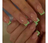 MZRAN 24pcs French Tip Press On Nails Short Square False Nails Acrylic Artificial Nails Glossy Finish Stick on Nails Manicure