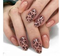 MZRAN 24Pcs Leopards Print Press On Nails Short Almond False Nails Glossy Artificial Nails Full Covers Stick on Nails