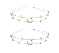 MZRAN 2PCS Rhinestones Star Moon Headband for Women Teens Party Decorative Crownpiece Sparkling Hairhoop for Music Festival
