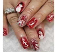 MZRAN 48 Pcs Christmas Press On Nails Short Square False Nails Snowman Full Covers Stick on Nails Snowflake Artificial Nails