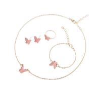 MZRAN 4Pcs Butterfly Jewelry Set Necklace Earrings & Rings Pendant Charm Neckchain Birthday Women