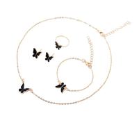 MZRAN 4Pcs Butterfly Jewelry Set Necklace Earrings & Rings Pendant Charm Neckchain Birthday Women