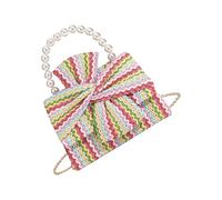 MZRAN Contemporary Artificial Pearls Embellished Shoulder Bag For Women Lightweight Straw Construction Crossbody Bags Straw Handbag
