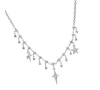 MZRAN Four Pointed Star Necklace Cubic Zirconia Stones Neck Chain Jewelry Gift Can Matching All Necklines For Confident Zinc Alloy V Necklace Accessory