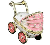 MZRAN Functional Baby Carriage Shaped Jewelry Storage with Enameled Finish Rhinestones Accent for Travel and Home Use Rhinestones Box