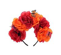 MZRAN Halloween Crown Mexicans Flower Headband Butterflies Decor Party Costume Accessory Day Of The Dead Headpiece 4in Flower