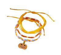 MZRAN Halloween Multilayer Beaded with Pumpkin Specters Charm Colorful Rice Beads Adjustable Stackable Jewelry for Women Girls Wax Rope Bead