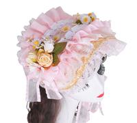 MZRAN Handmade Victorian Bonnet Hat With Ruffled Trim And Flower Straw Sun Hat For Vintage Enthusiast Teaparty Costume Props